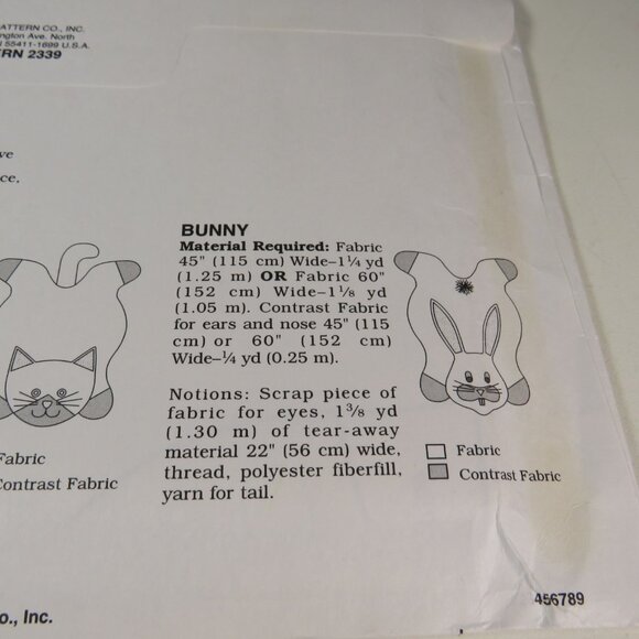 Kwik Sew 2339 Sewing Pattern NEW UNOPENED Pet Pillow Cat, Bunny Rabbit, Tiger - Picture 4 of 6